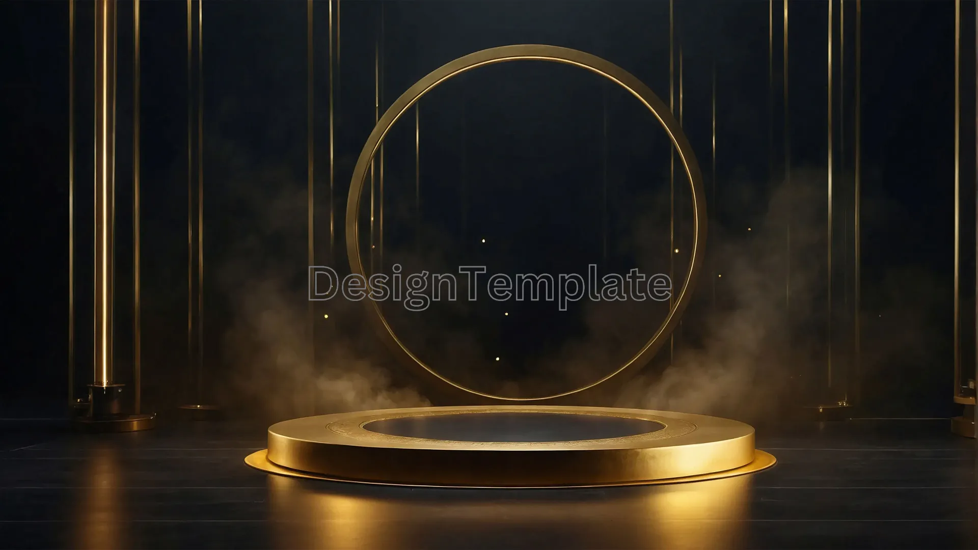 Golden Circular Podium with Circle Frame Background Image